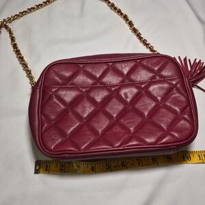 Quilted Red Leather Chain Shoulder Bag